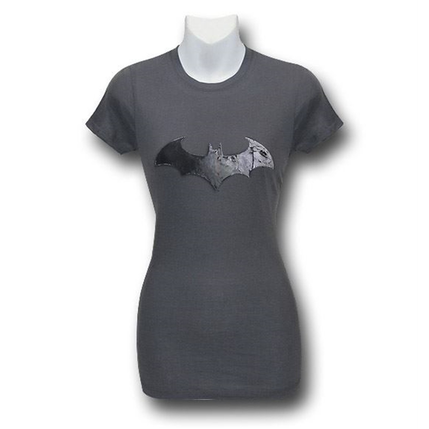 Arkham City Bat Symbol Juniors T-Shirt, Grey
