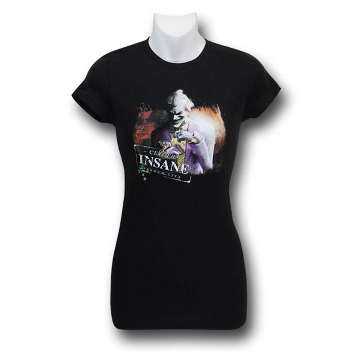 Arkham City Joker Insane Juniors T-Shirt, Black