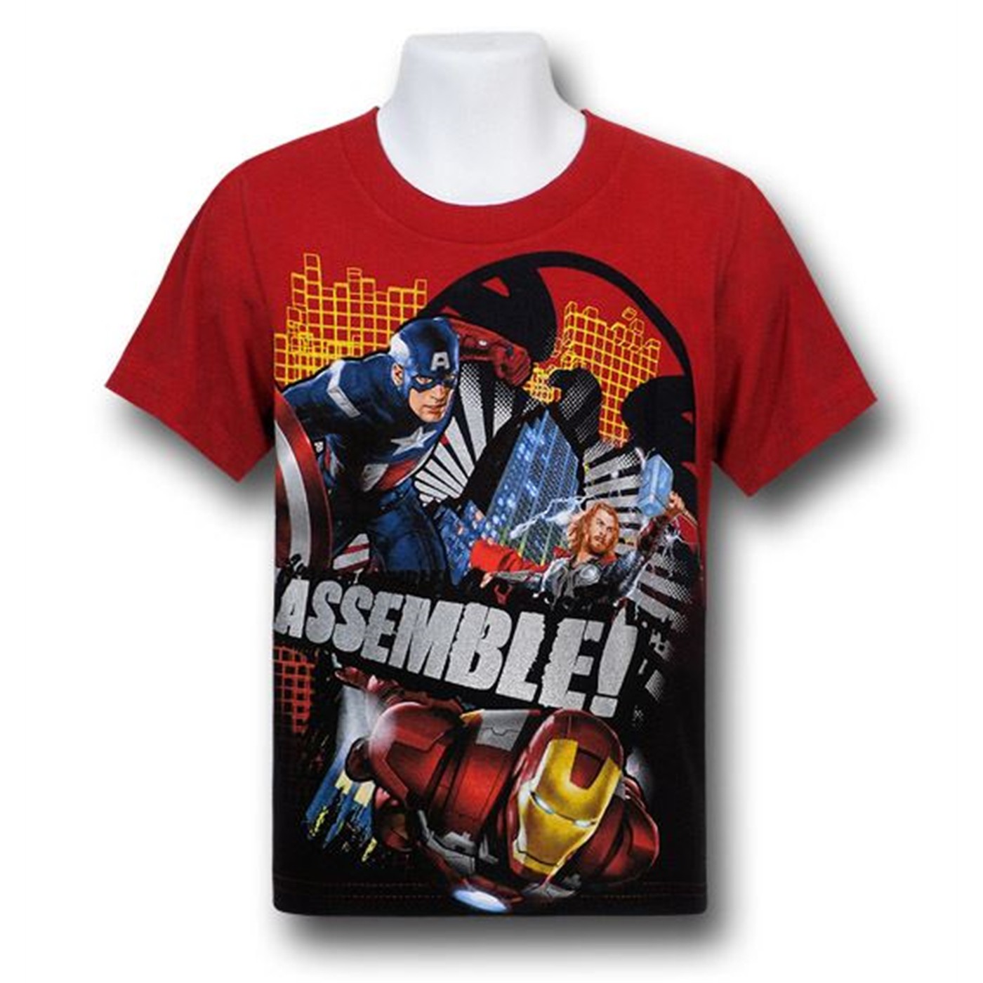 Avengers Movie Big 3 Assemblage Juvenile T-Shirt, Red
