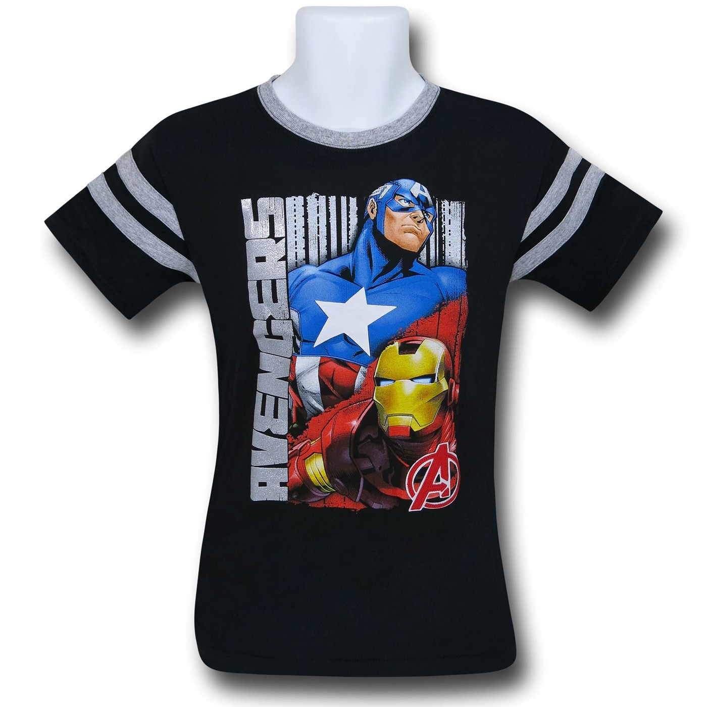 Avengers Cap & Iron Man HD Ink Foil Kids T-Shirt, Black