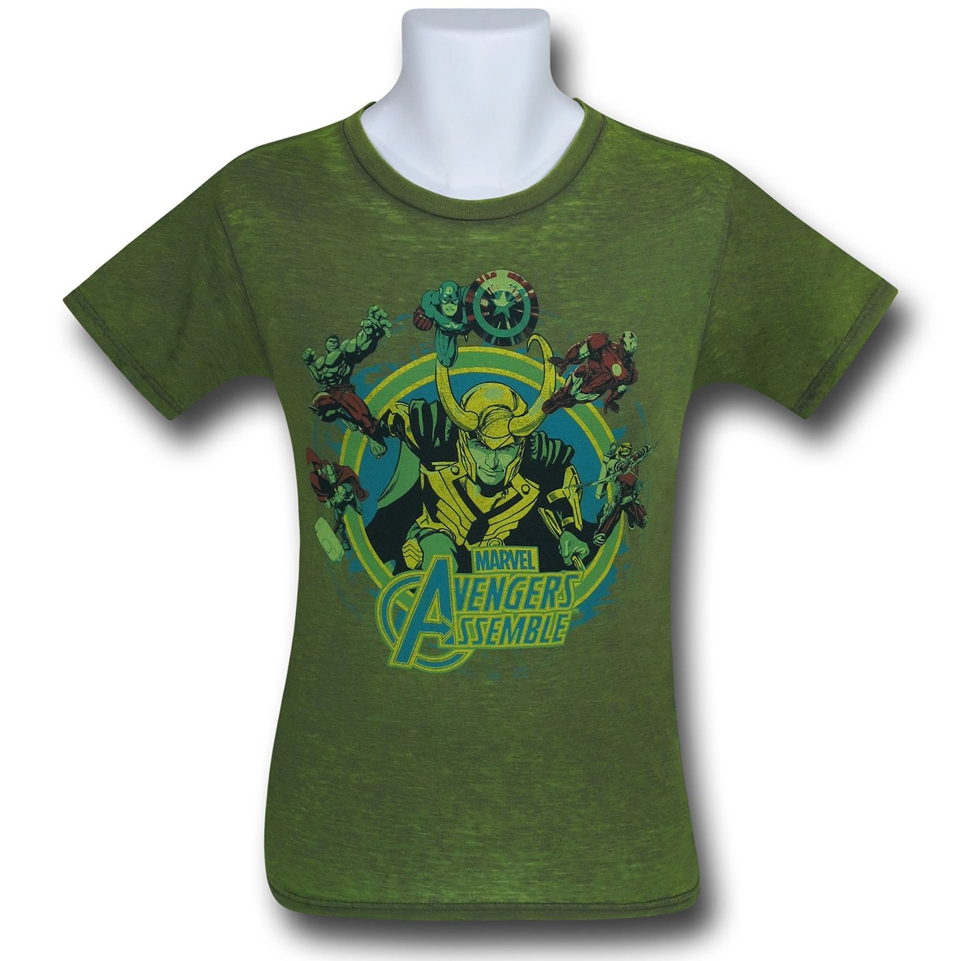 Avengers Around Loki Green Burnout T-Shirt, Green