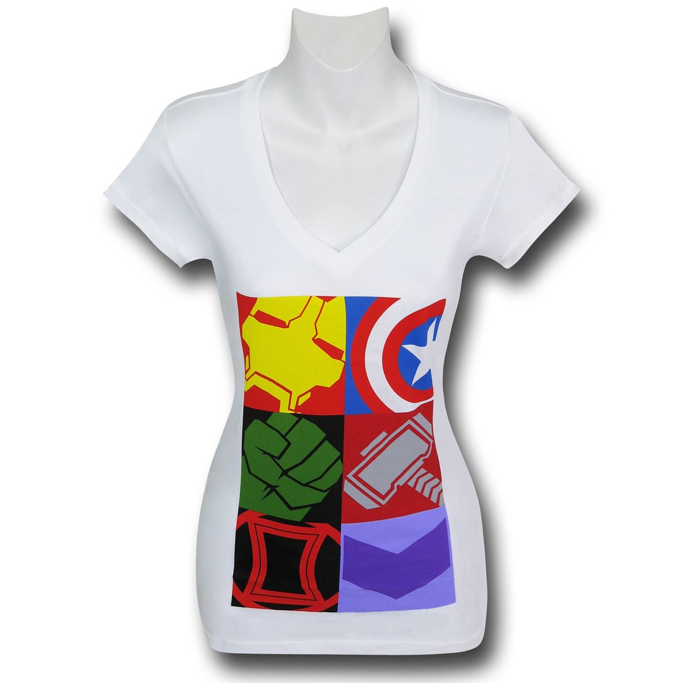 Avengers Boxes Women's V-Neck T-Shirt, White