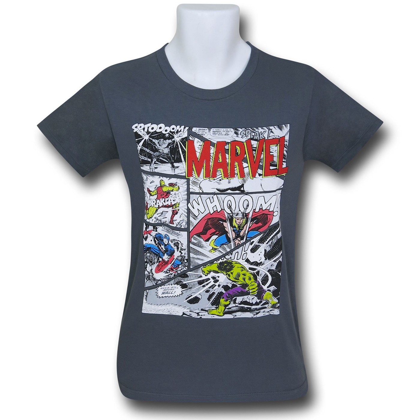 Avengers Classic Panels on Charcoal T-Shirt, Grey