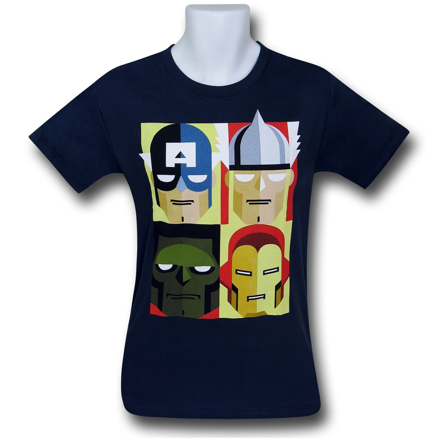 Avengers Stylized Squares Navy 30 Single T-Shirt, Blue