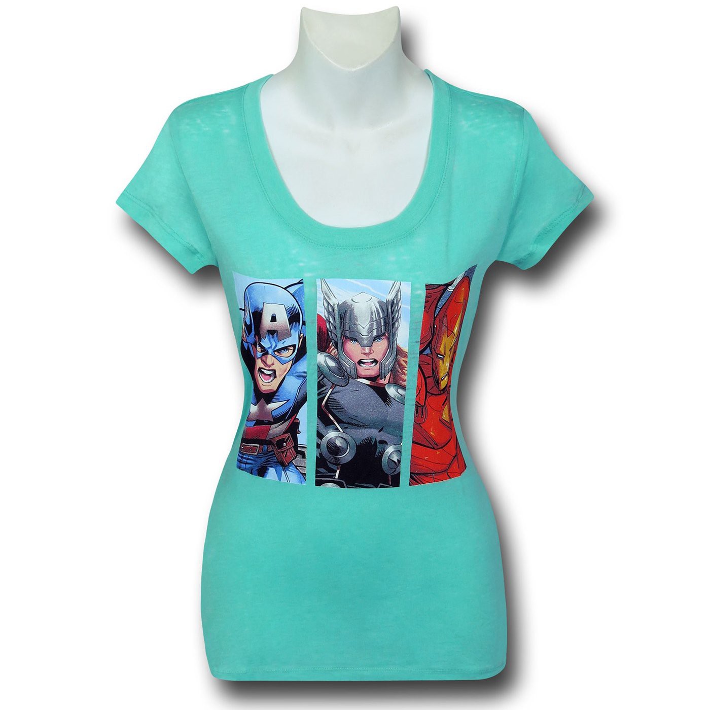 Avengers Three Box Women's Burnout T-Shirt, Blue
