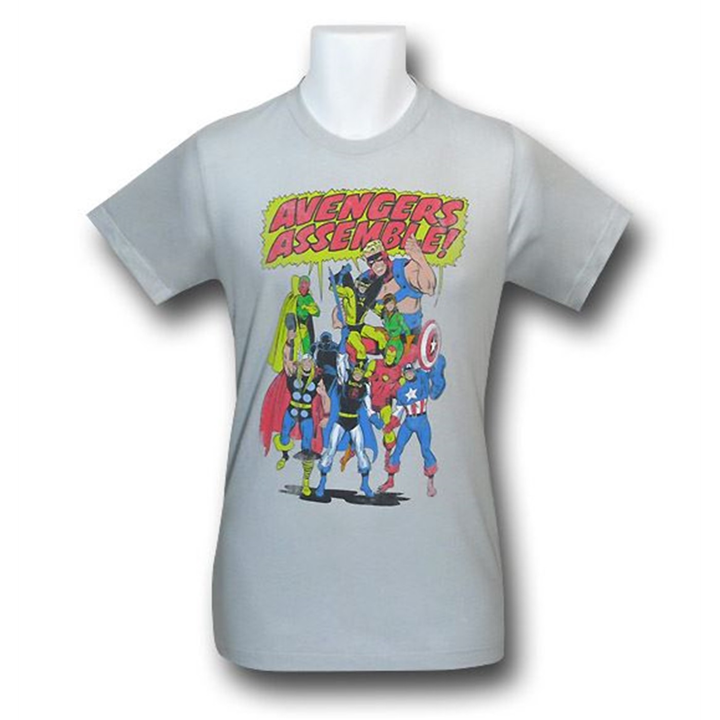 Avengers Assemble Distressed Silver 30 Single T-Shirt, White