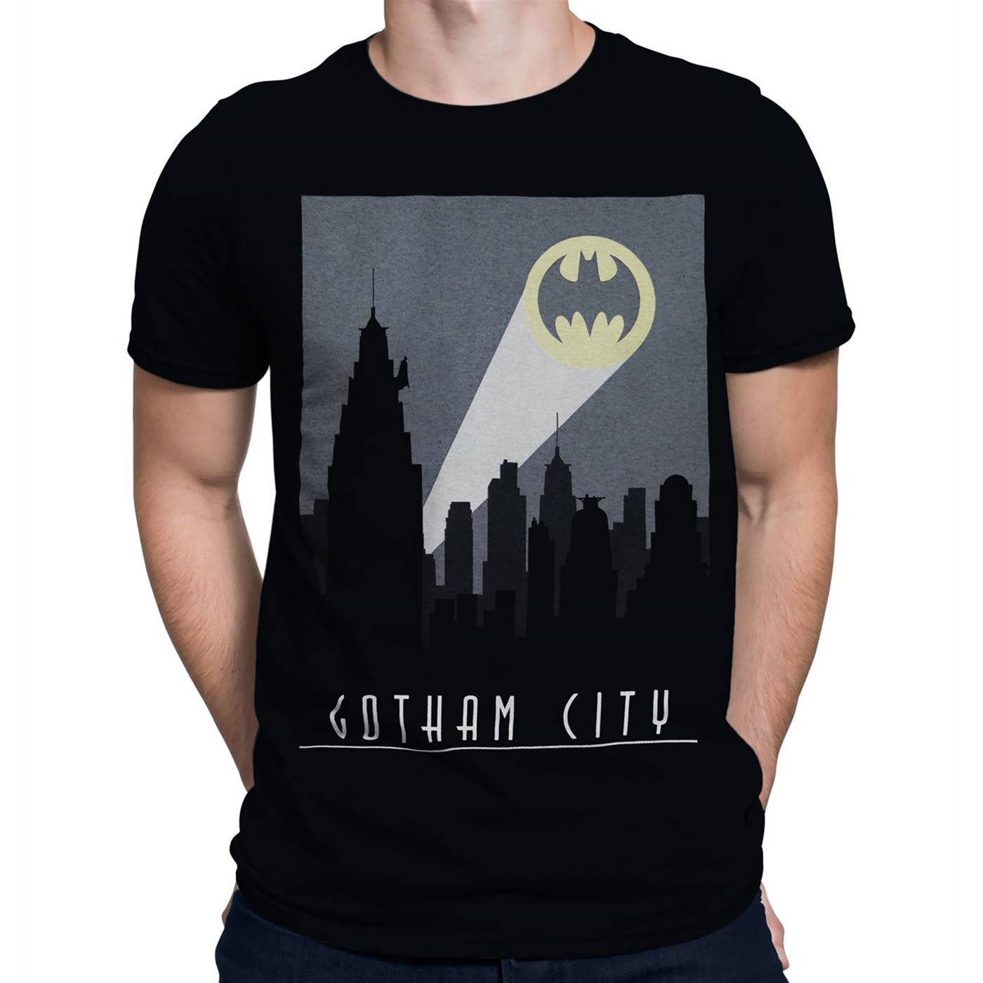 Batman Art Deco Gotham City Signal Men's T-Shirt, Black
