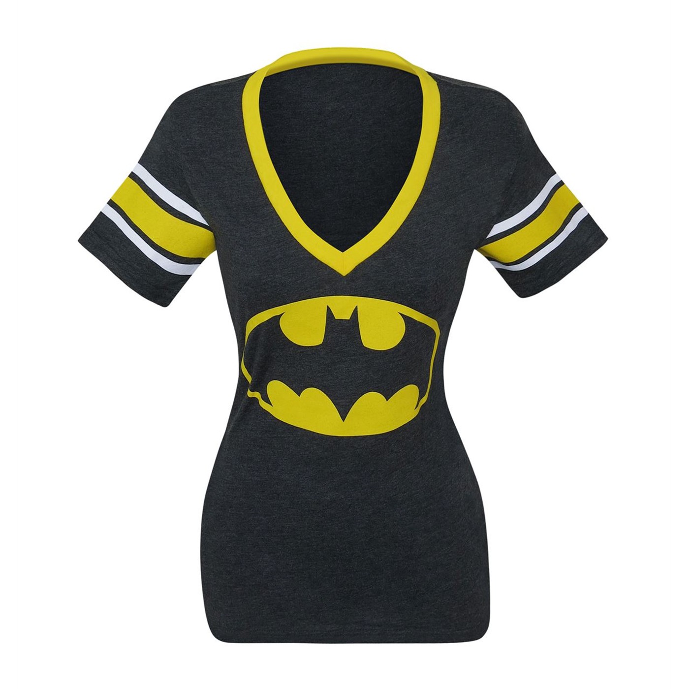 Batman Athletic Deep V-Neck Juniors T-Shirt, Grey