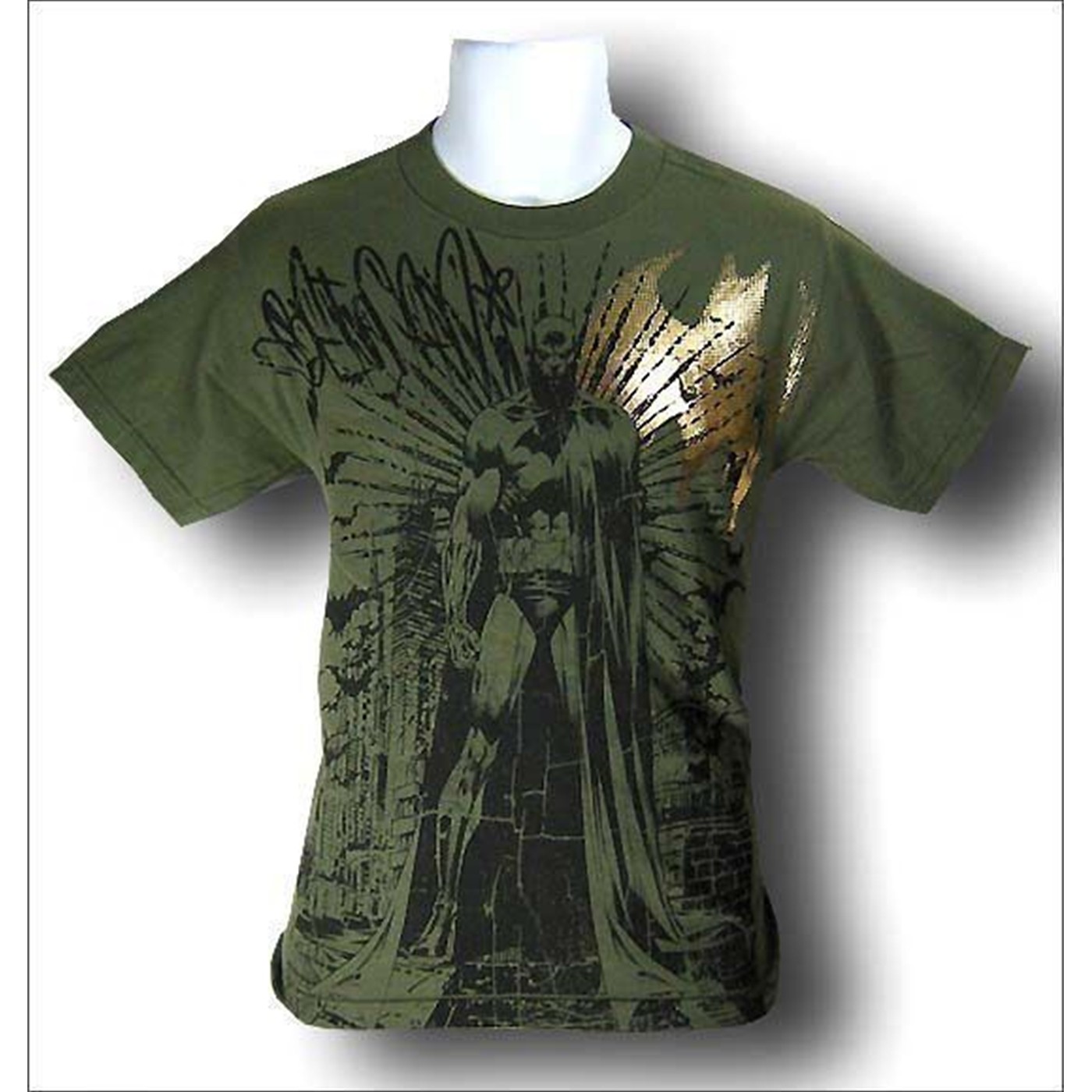 Batman Avenge Military Green Foil T-Shirt, Green