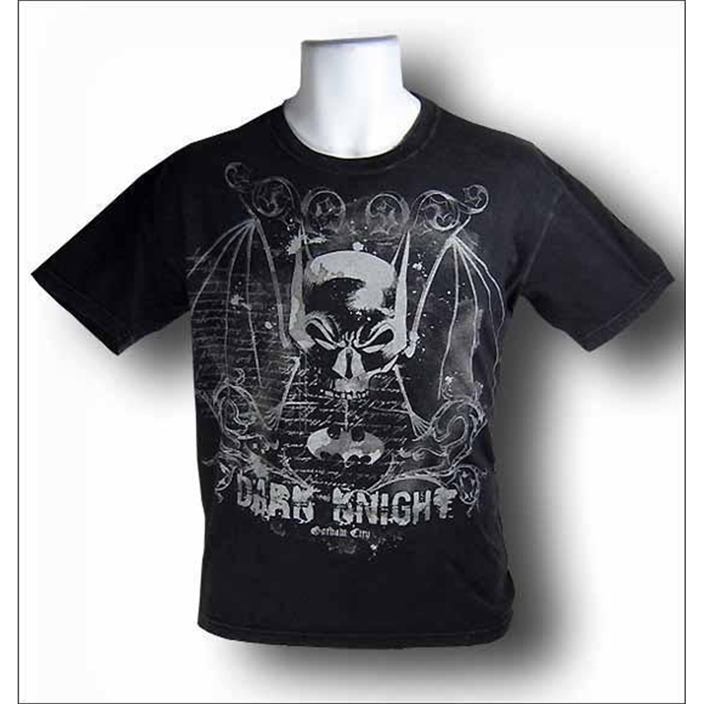 Batman Skull Crest Acid Wash T-Shirt, Black