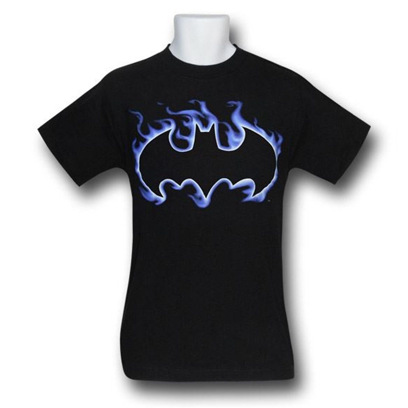 Batman Logo T-Shirt Blue Flame, Black