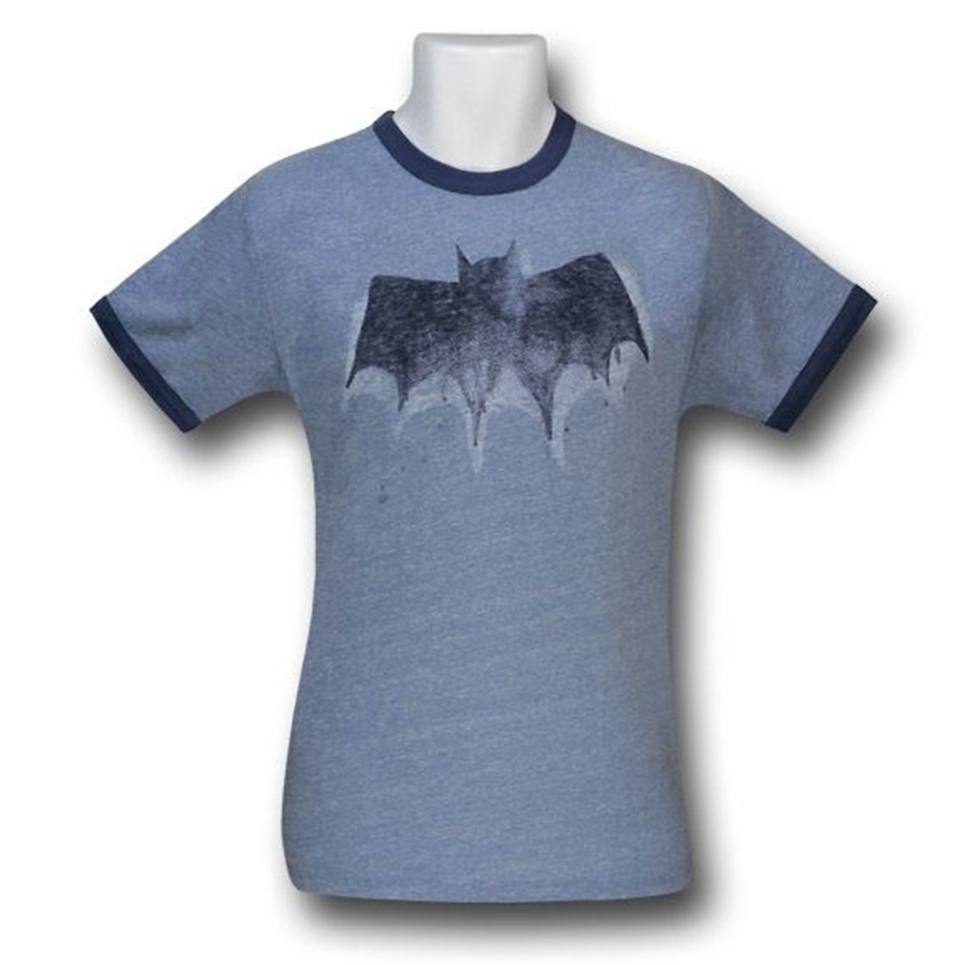 Batman Blue Faded Symbol Ringer Junk Food T-Shirt, Blue