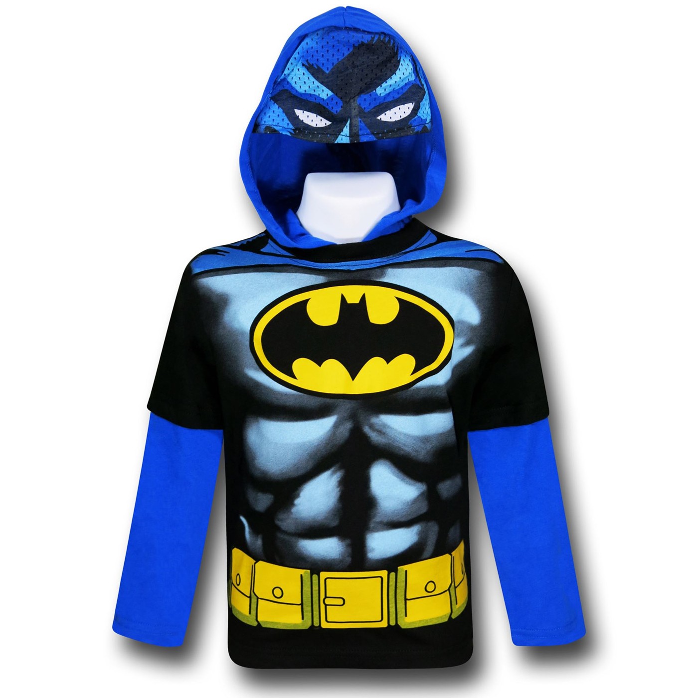 Batman Costume Hooded Kids Double-Sleeve T-Shirt, Black