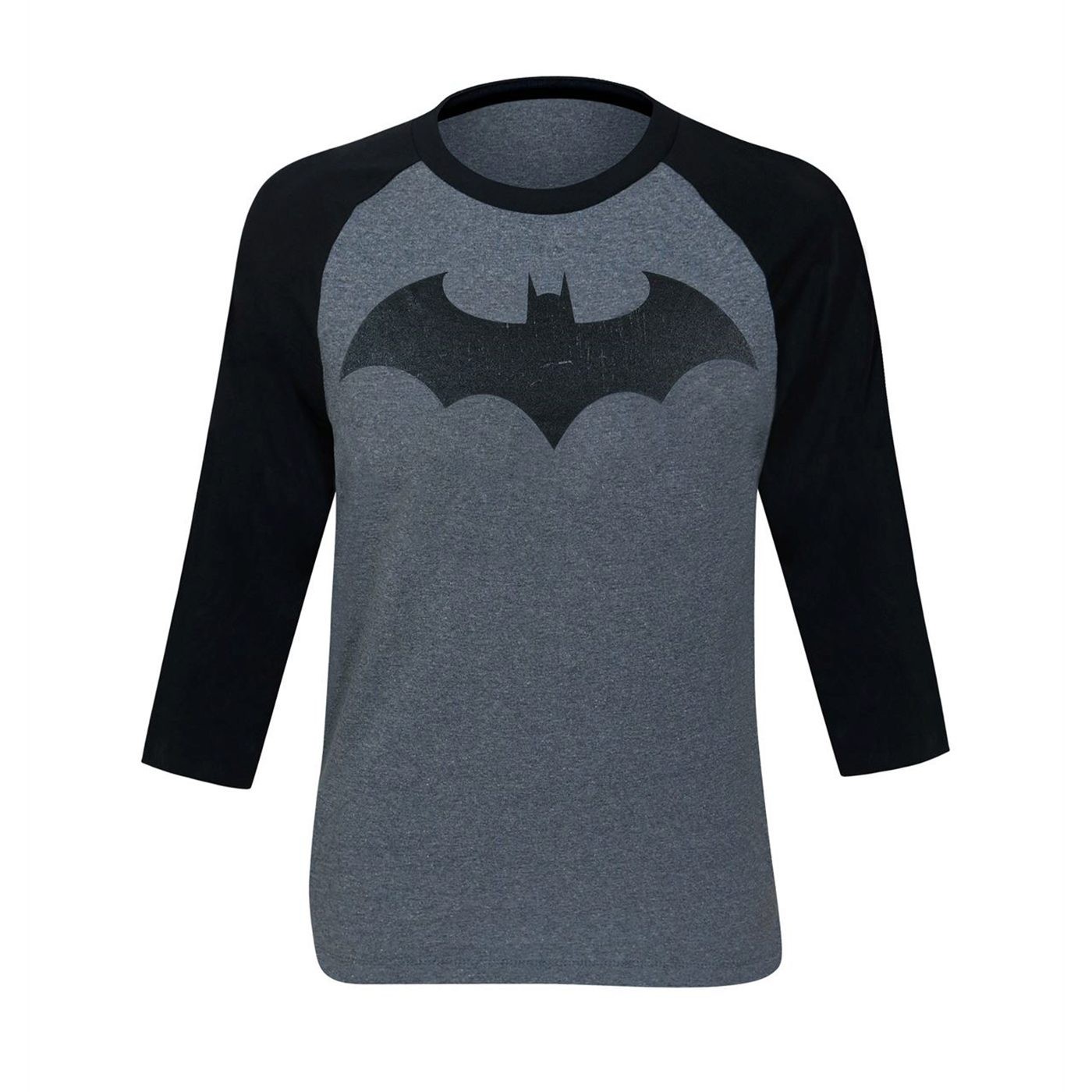 Batman Hush Distressed Symbol Baseball T-Shirt, Grey