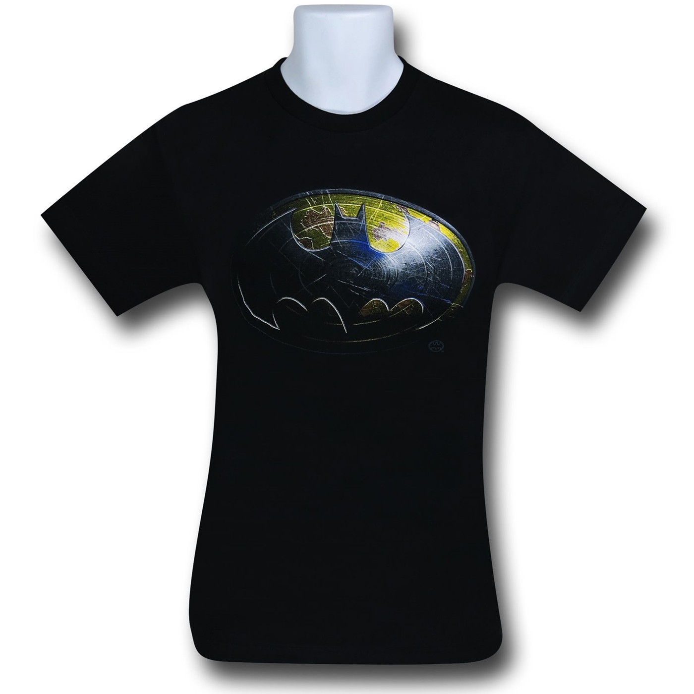Batman Damaged Symbol T-Shirt, Black