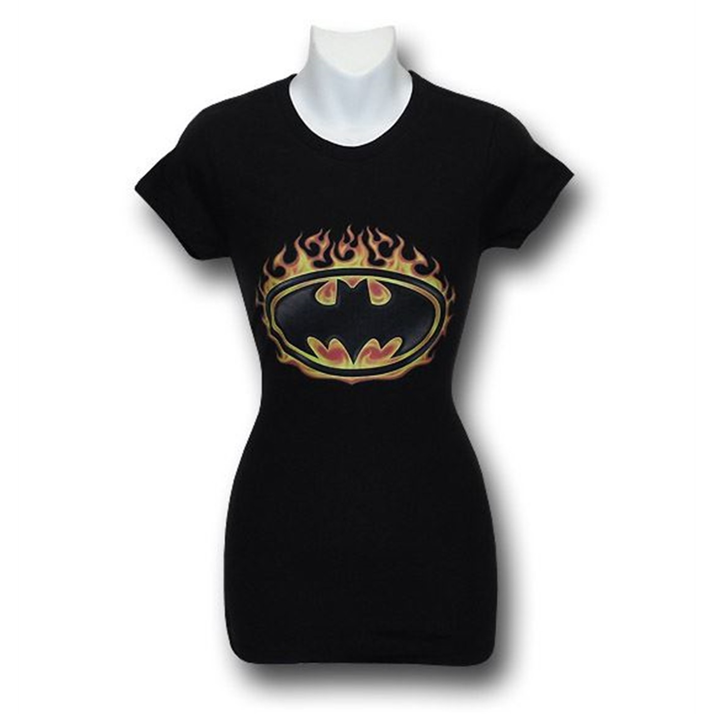 Batman Flaming Symbol Women's T-Shirt, Black