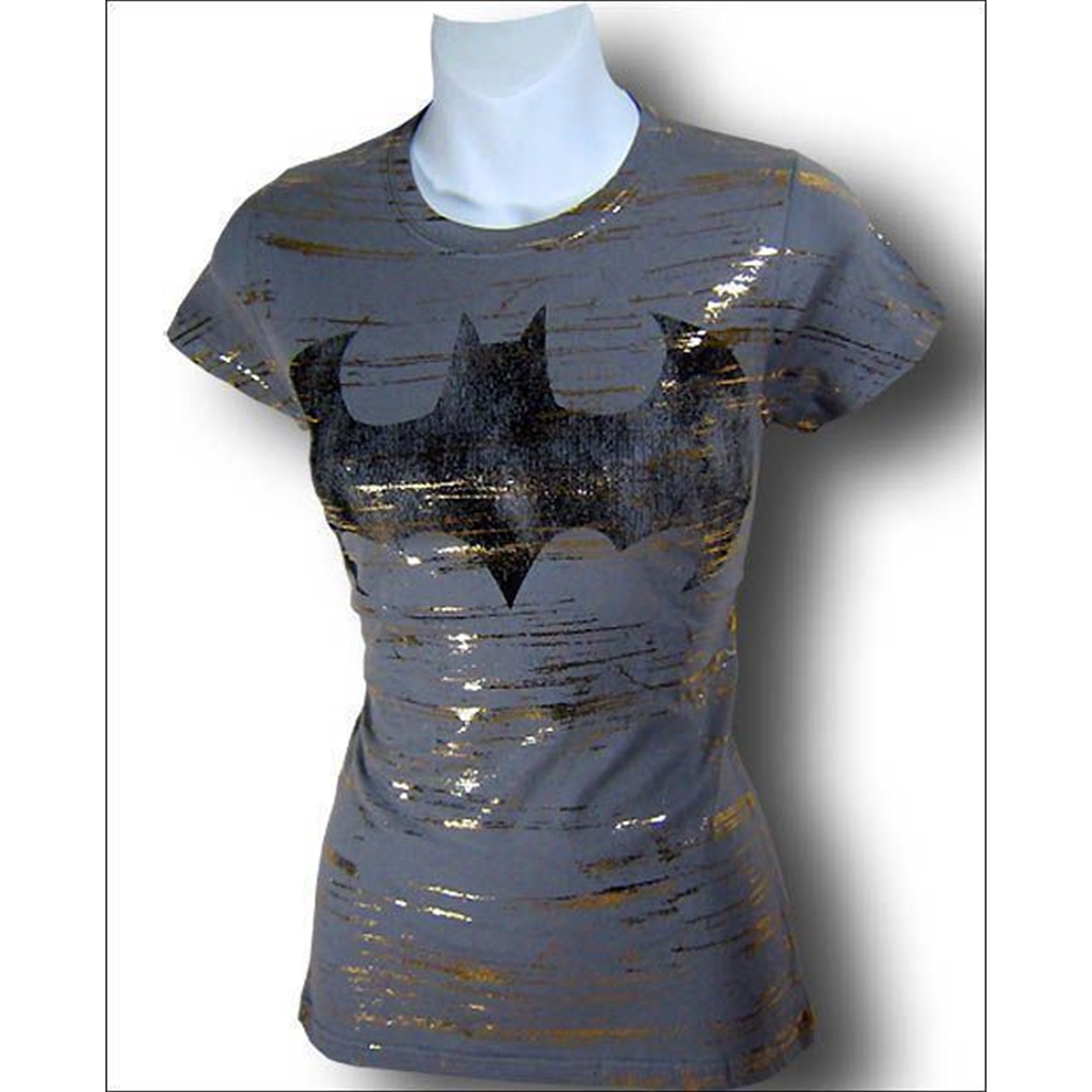 Batgirl Foil Strands Distressed Juniors T-Shirt