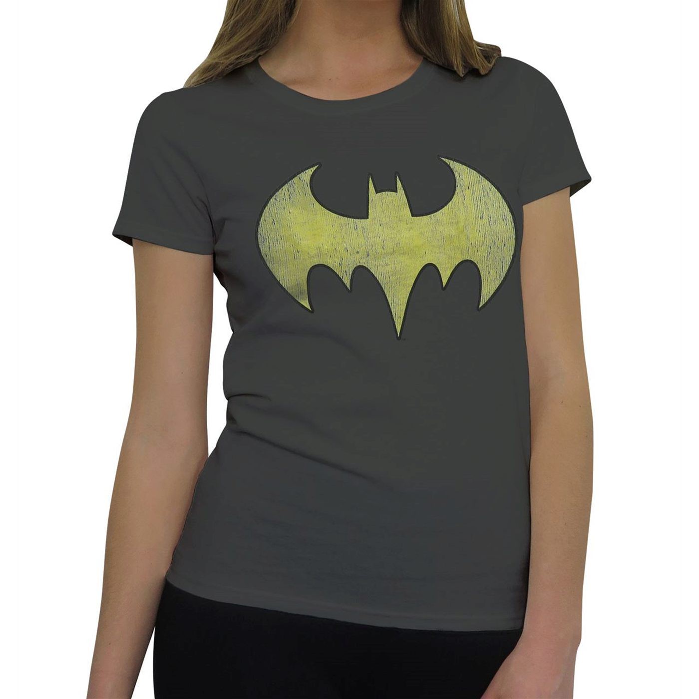 Batgirl Distressed Symbol Grey Women's T-Shirt, Grey