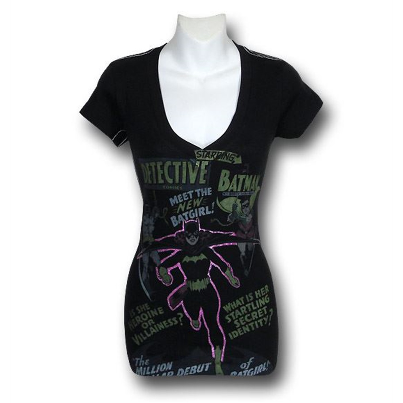 Batgirl Jr V-Neck New Batgirl Trunk T-Shirt, Black