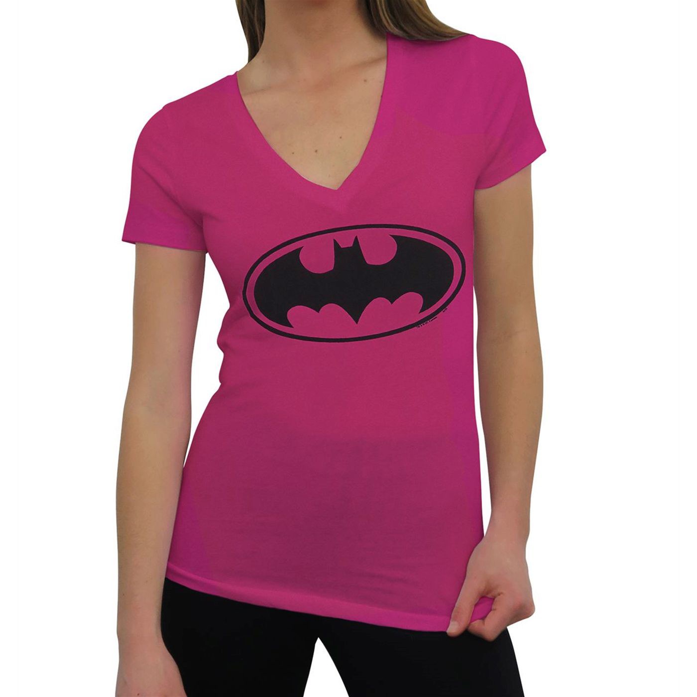 Batgirl Symbol Women's Pink V-Neck T-Shirt, Pink
