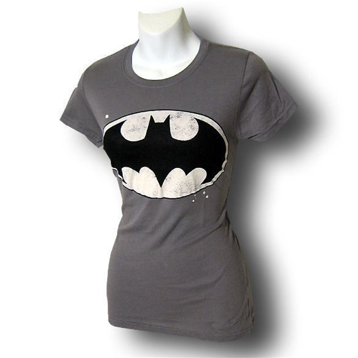 Batgirl Juniors Faded Symbol with Splatter T-Shirt, Grey