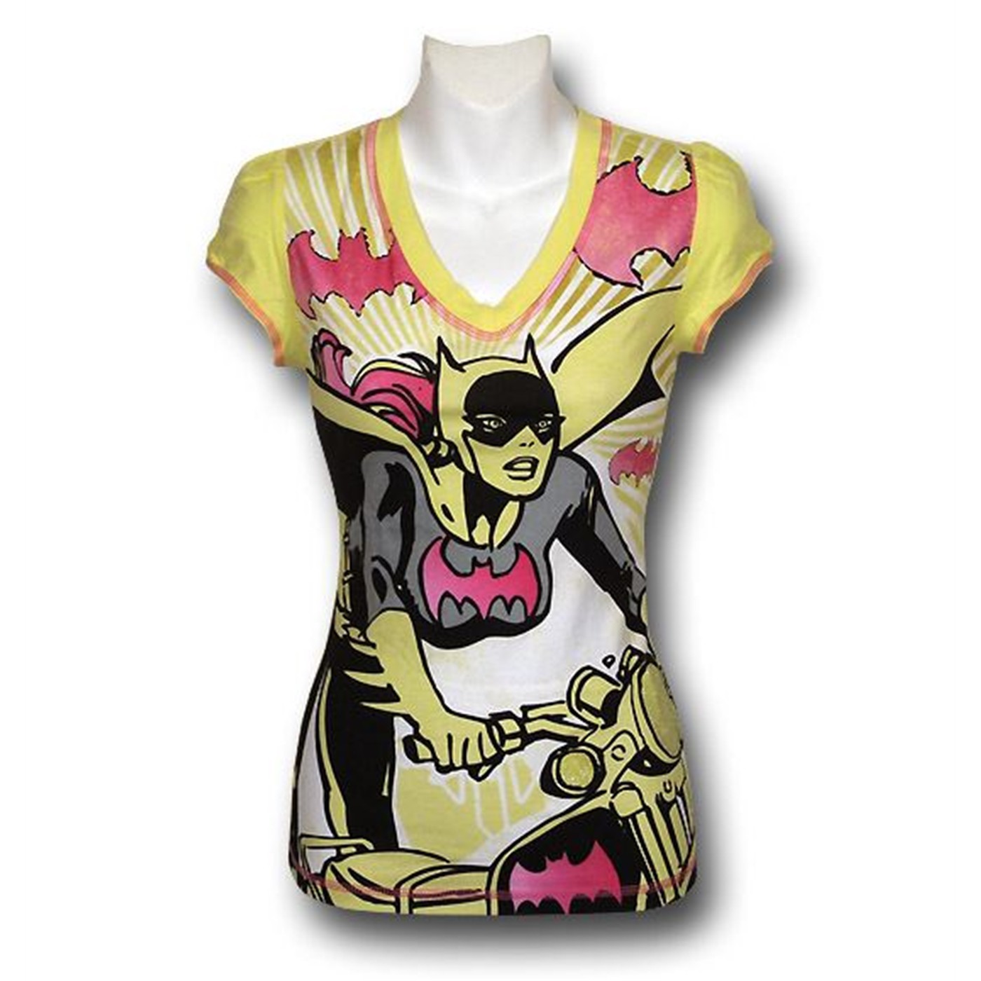 Batgirl Jr Womens Yellow Blaze V-Neck T-Shirt, Yellow