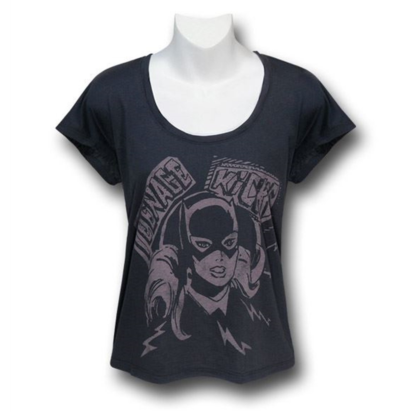 Batgirl Teen Kicks Slouch Jr Women Junk Food T-Shirt, Grey
