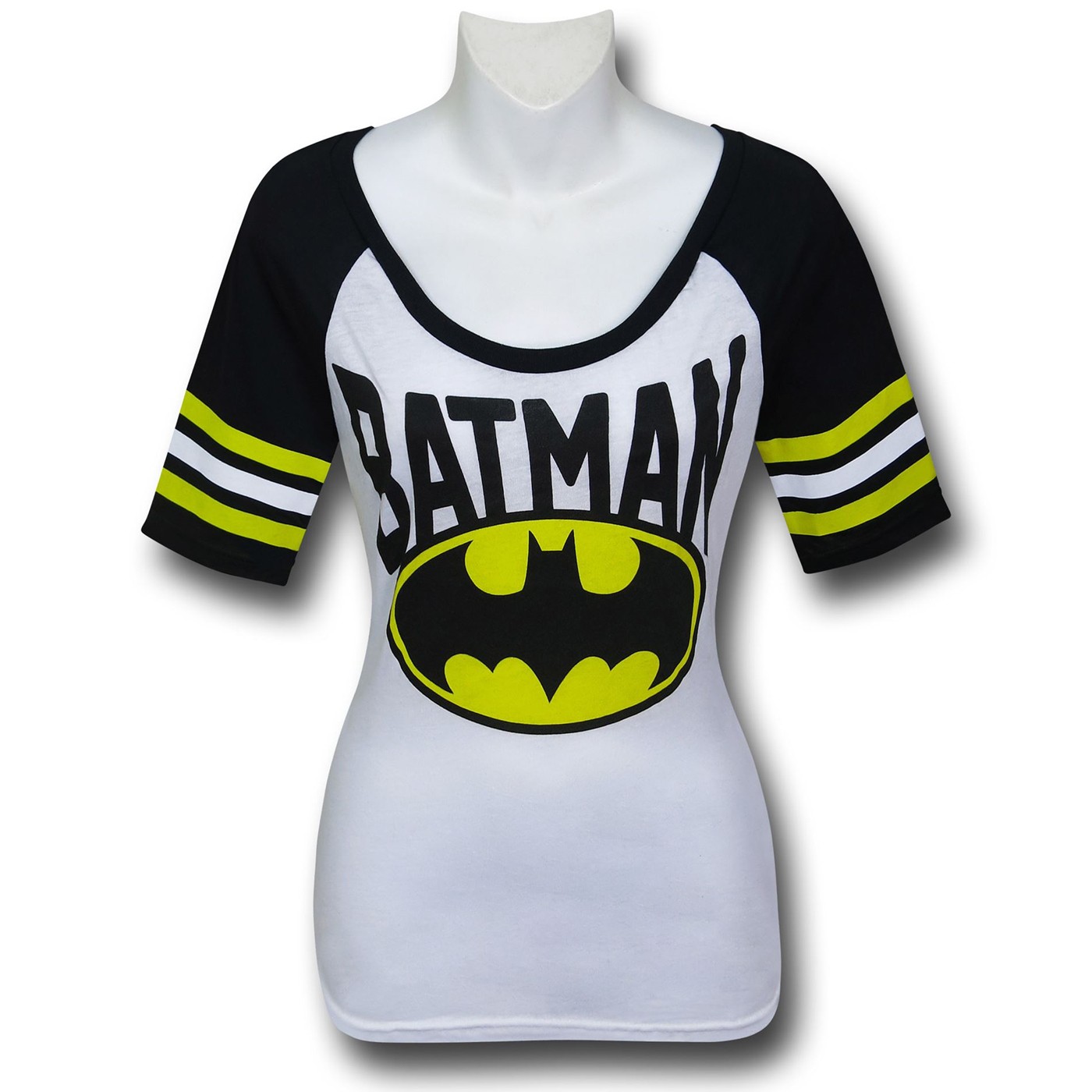 Batman Women's Scoop-Neck Hockey T-Shirt, White