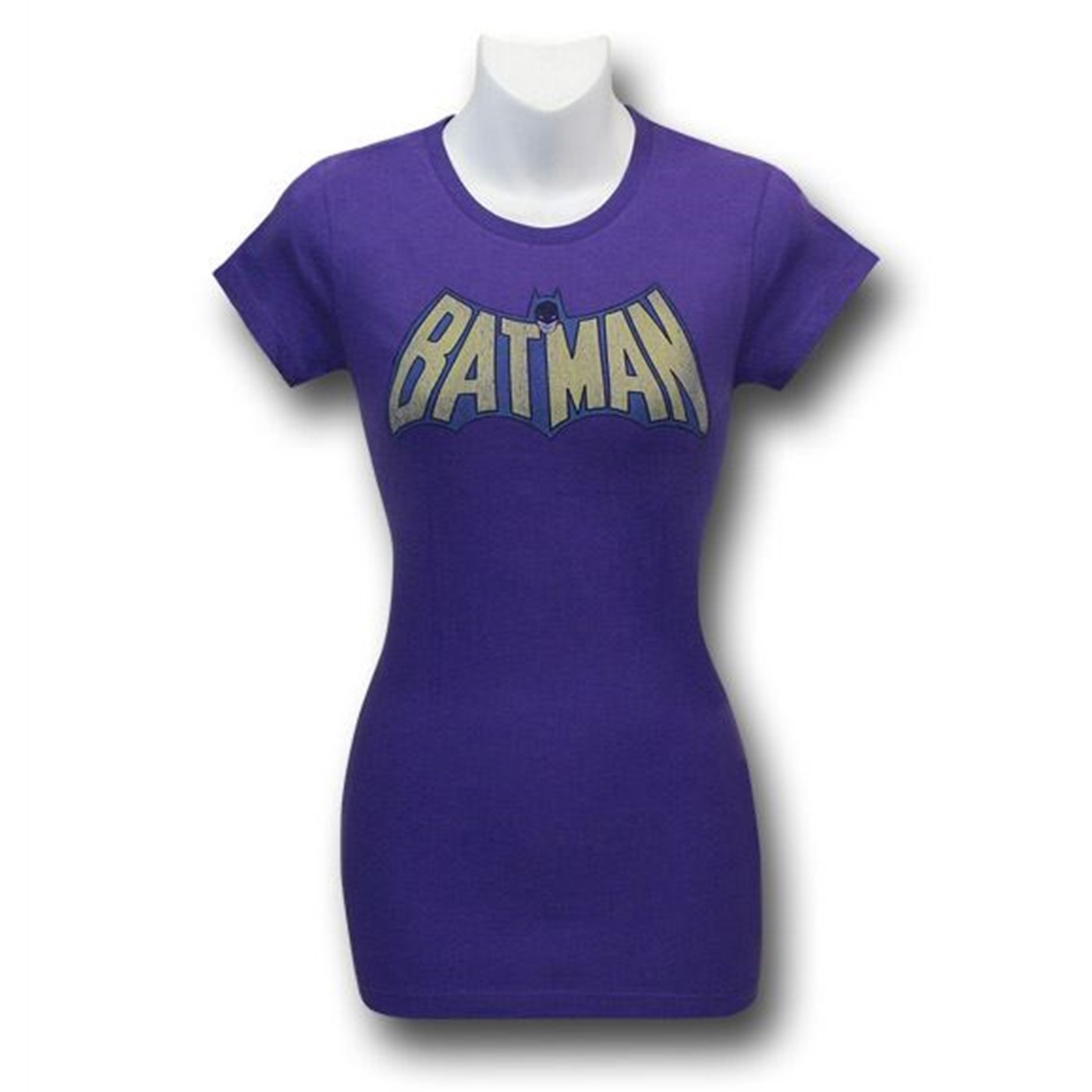 Batman Women's Distressed  Logo Purple T-Shirt, Purple