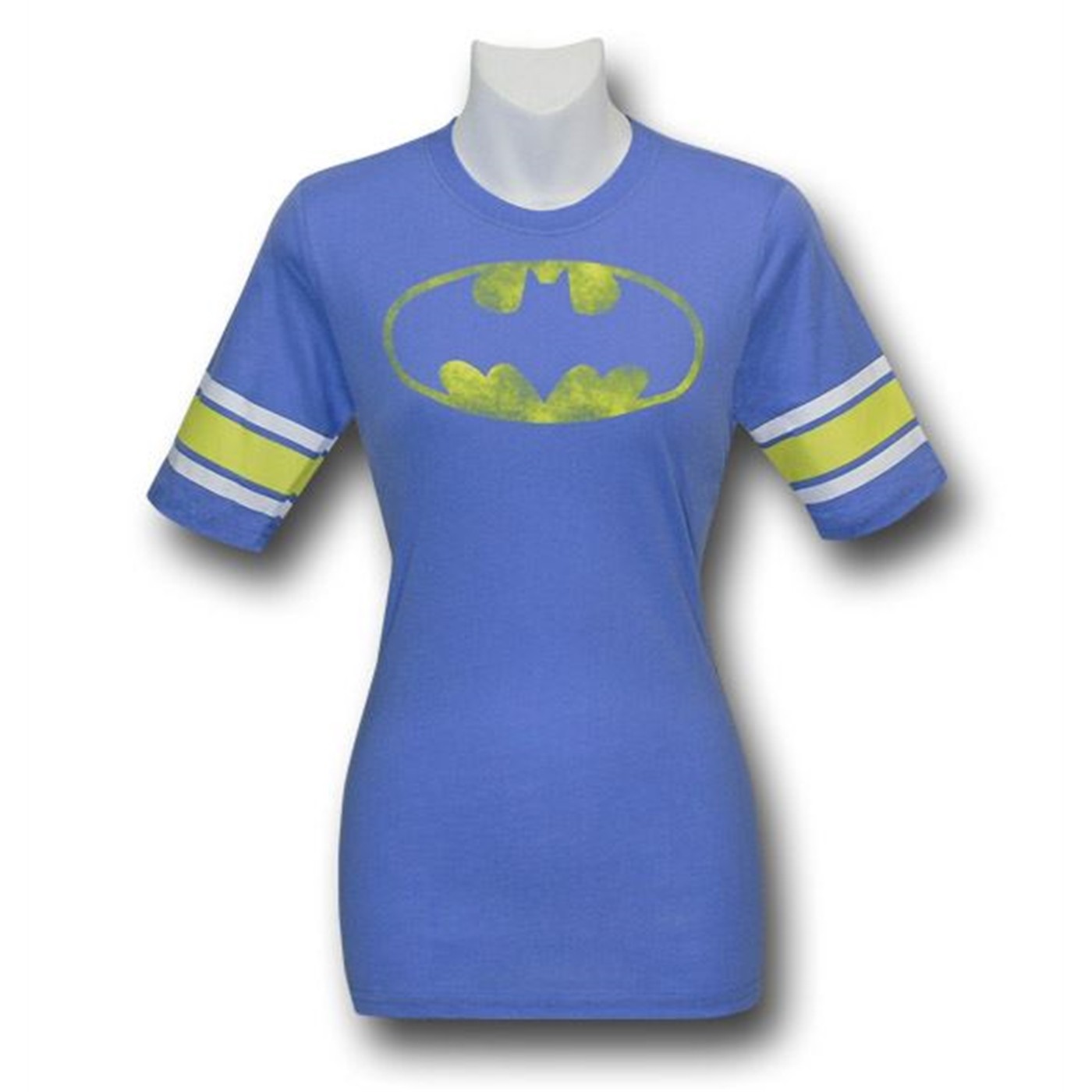 Batman Jr Womens Distressed Symbol Athletic T-Shirt, Blue