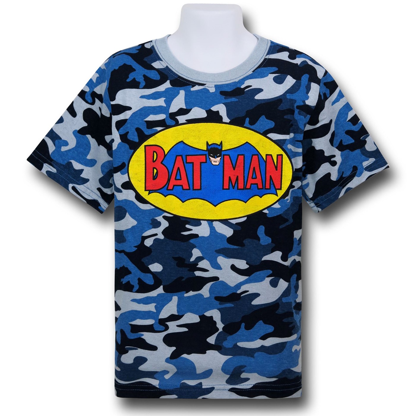 Batman Retro Logo Blue Camouflage Kids T-Shirt, Blue