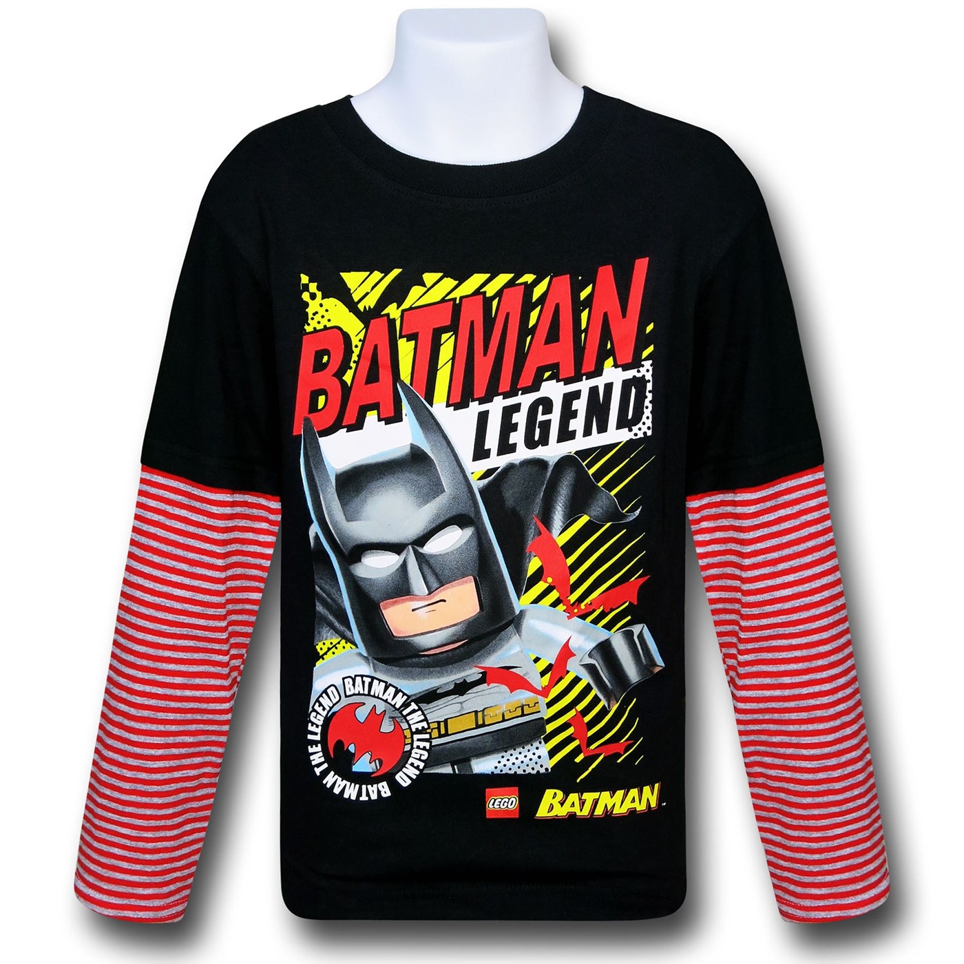 Batman Lego Legend Kids Double-Sleeve T-Shirt, Black