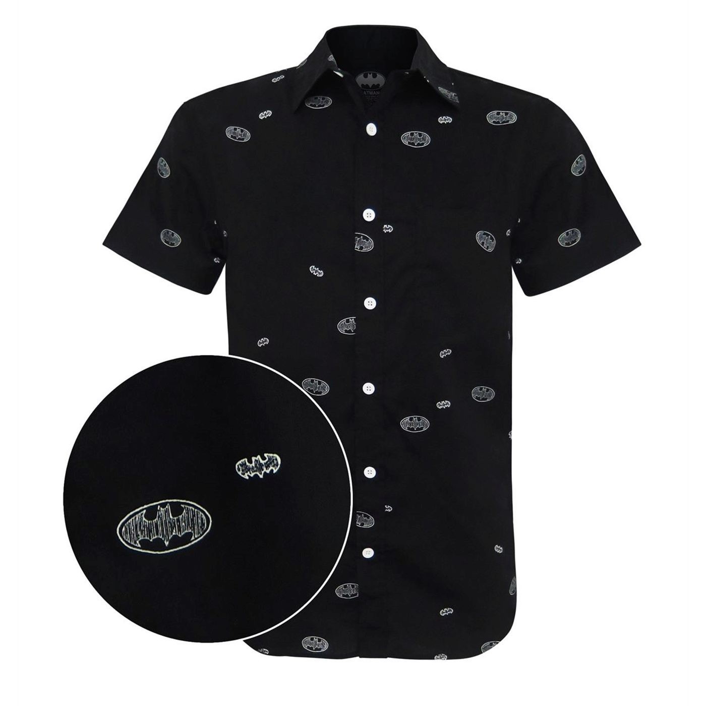 Batman Logo Men's Woven Button Down Shirt, Black