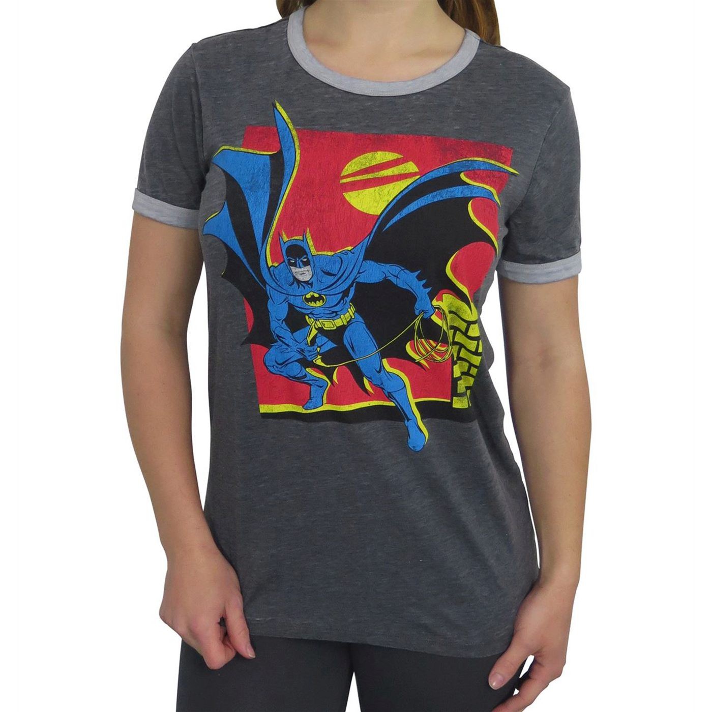 Batman Night Prowler Burnout Ringer Women's T-Shirt, Black