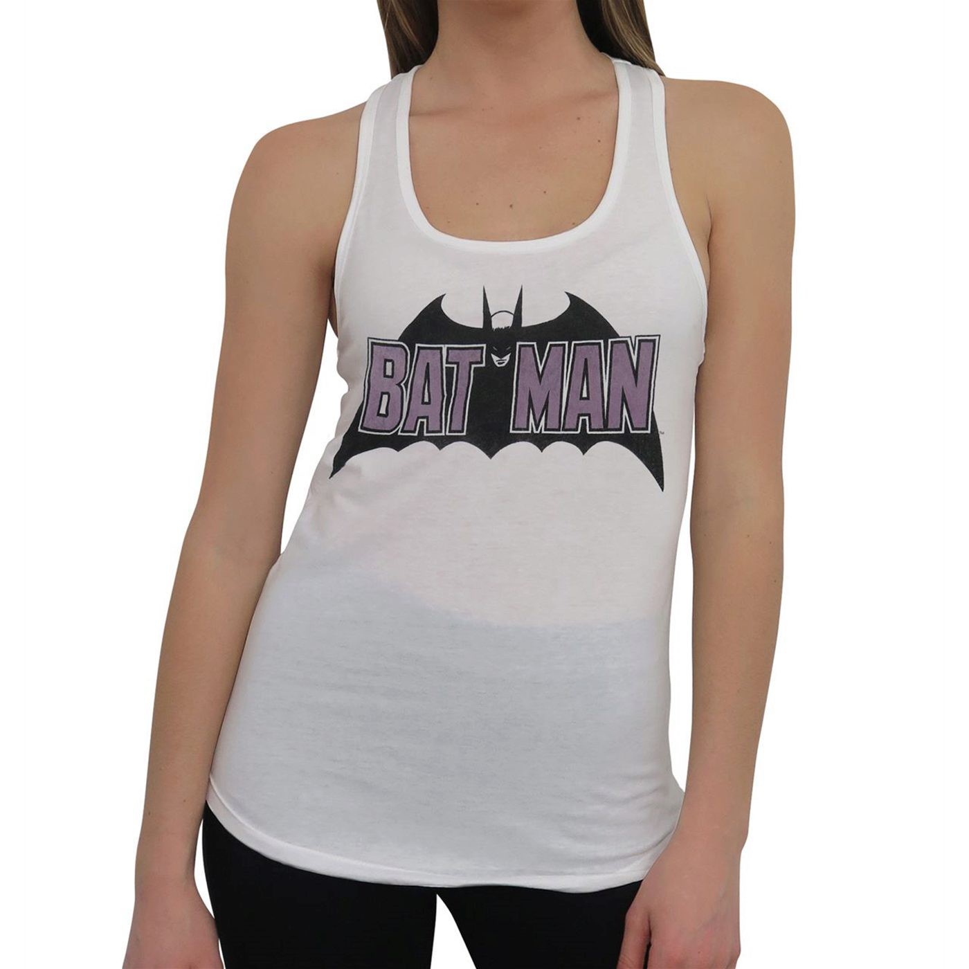 Batman Old School Logo Women's Keyhole Tank Top, White