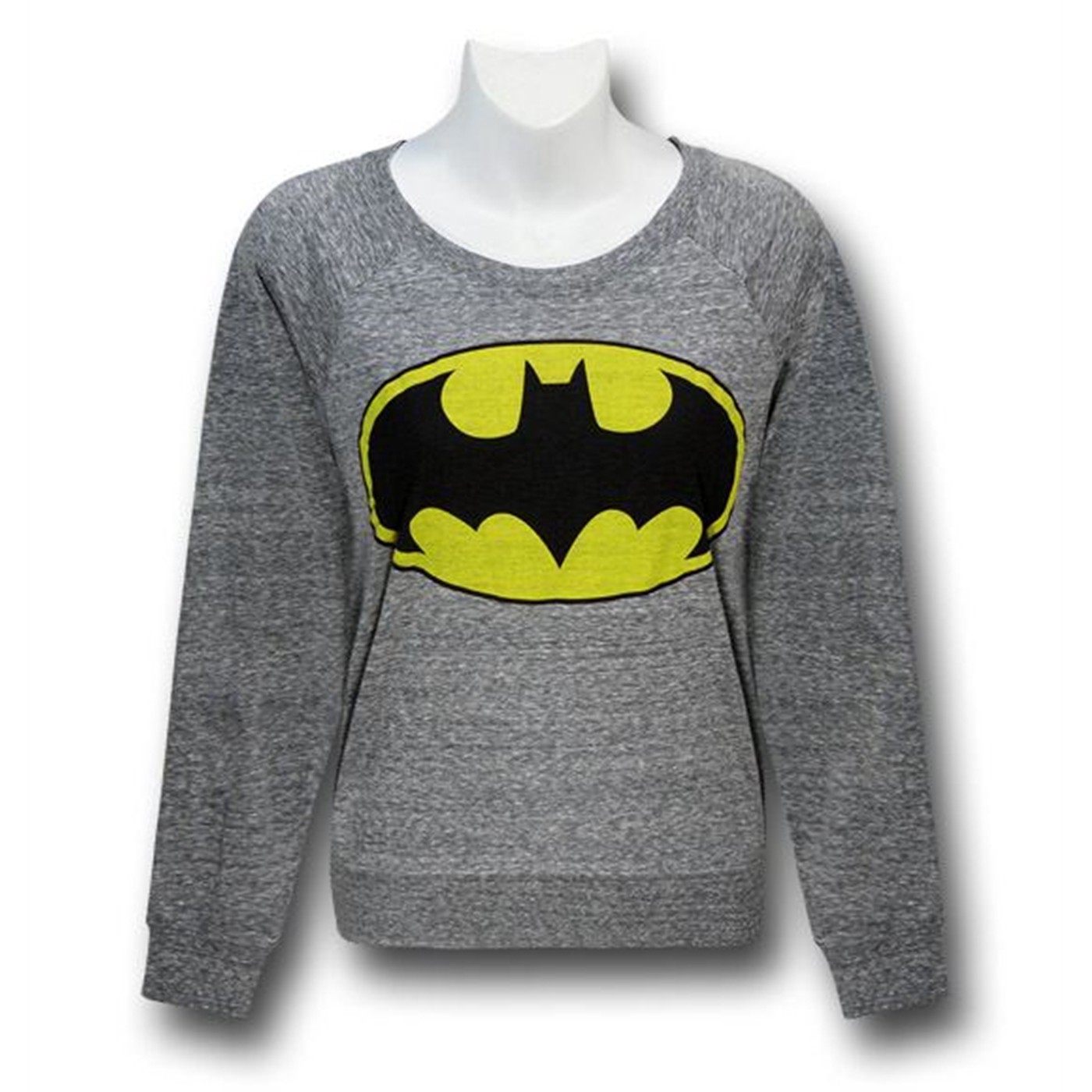 Batman Raglan Cut & Sew Symbol Juniors Long Sleeve T-Shirt, Grey