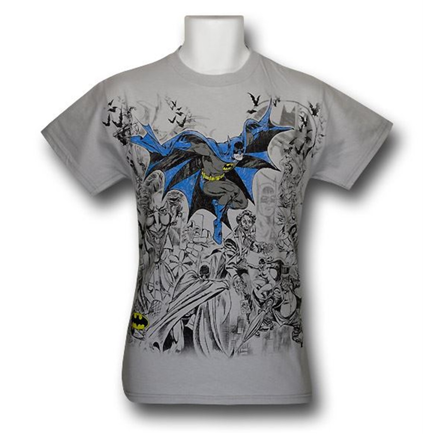 Batman Rogues Vignette Outline T-Shirt, Grey