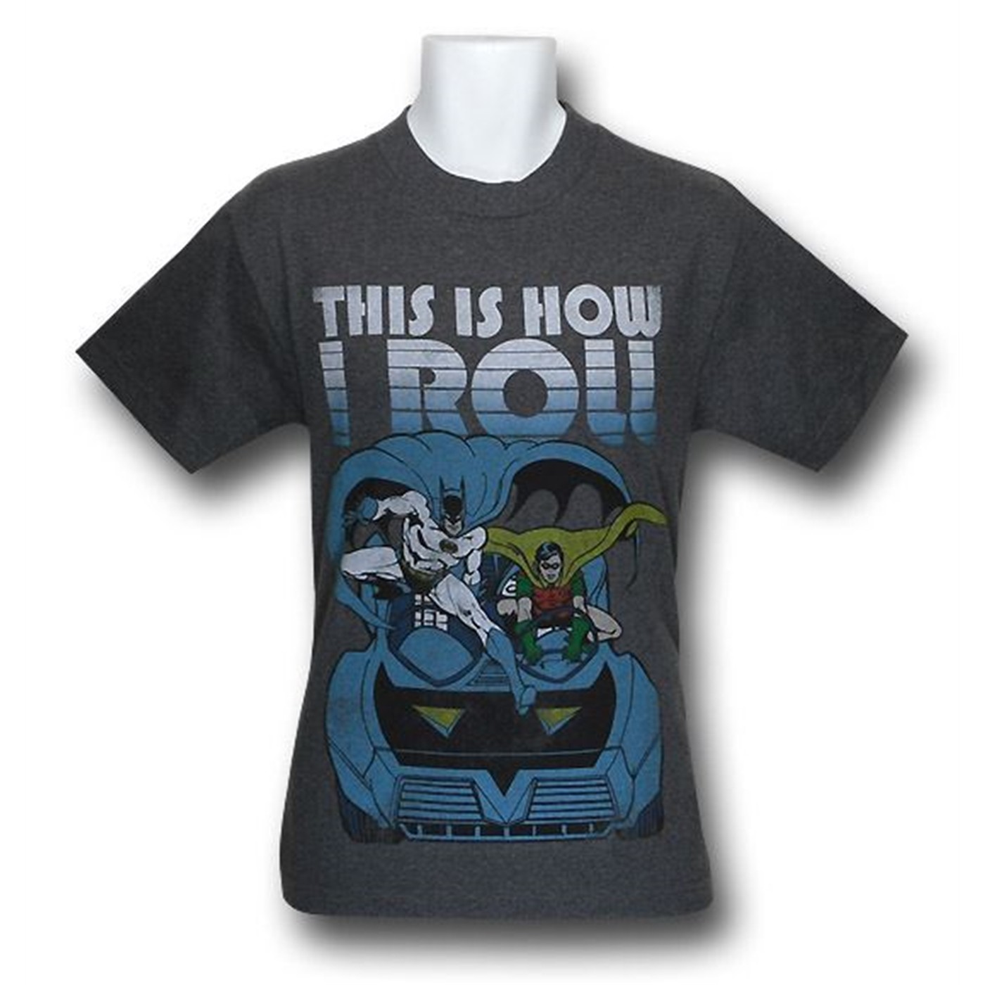 Batman & Robin How I Roll Batmobile T-Shirt, Grey