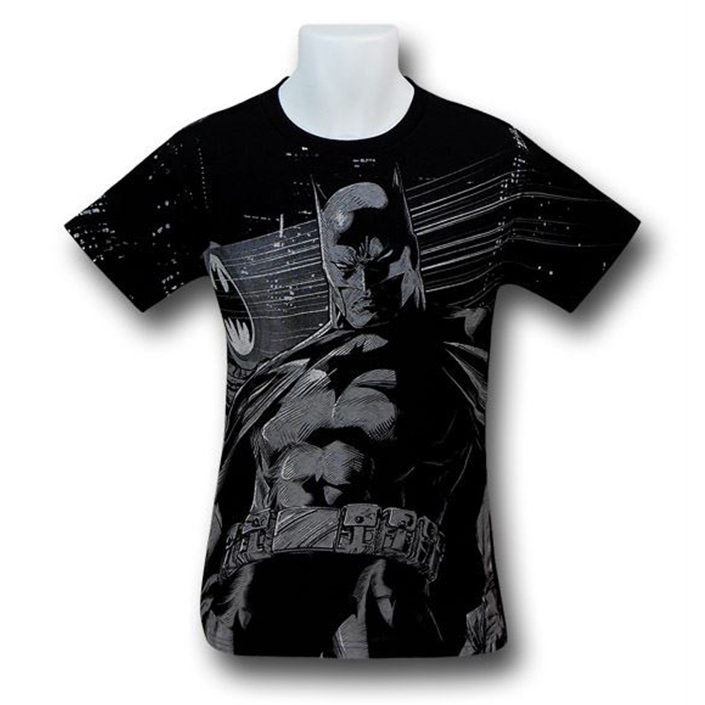 Batman Signal In the City All-Over Print T-Shirt, Black