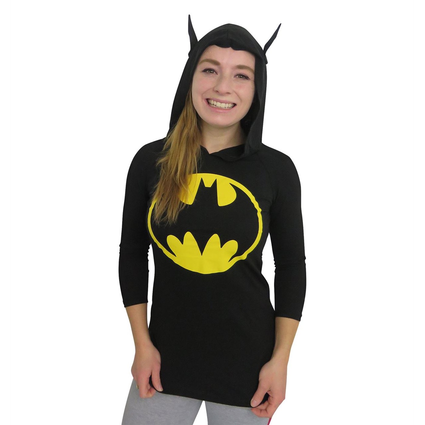 Batman Signal Women's Hooded Long Sleeve T-Shirt, Black