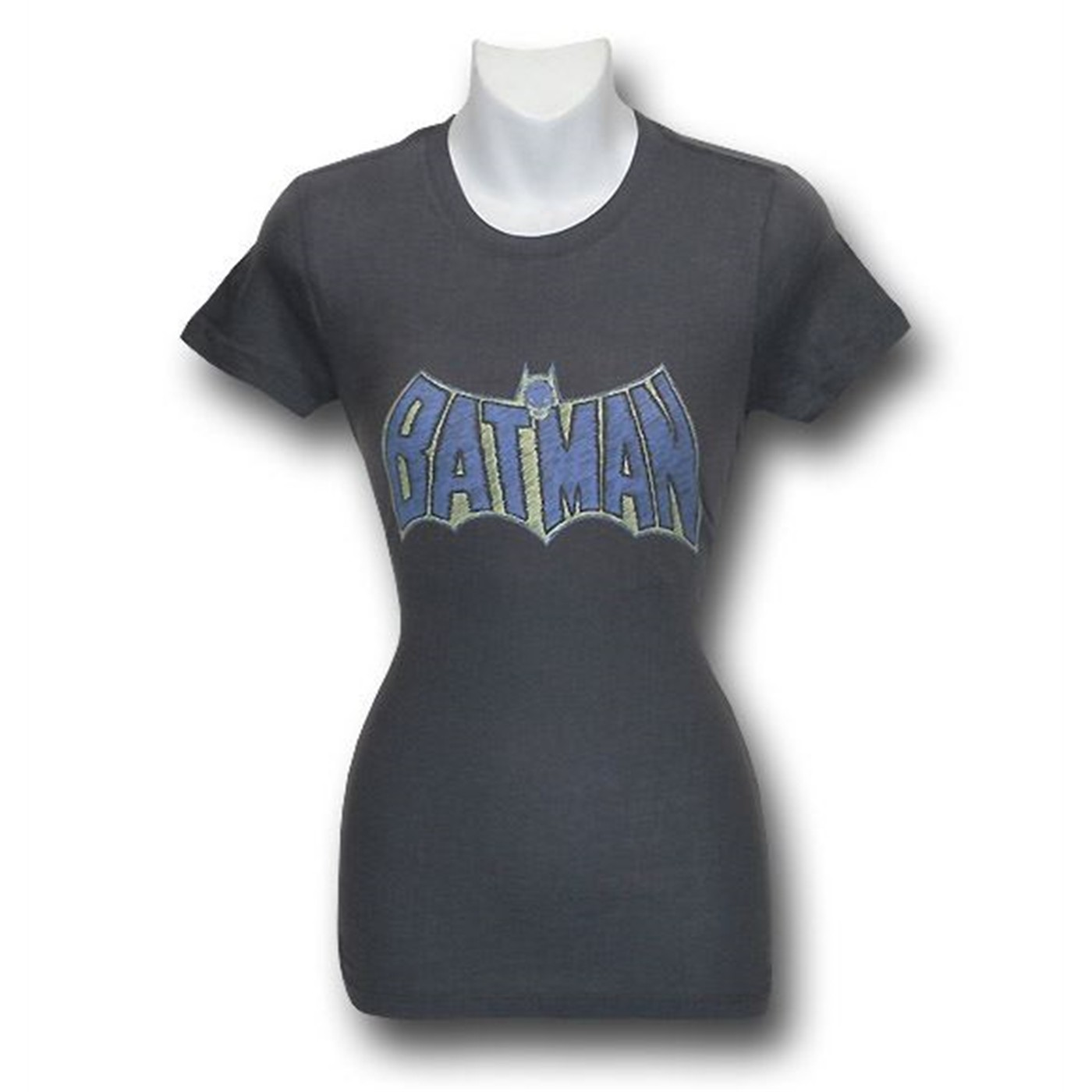 Batman Sketch Logo Junior Womens T-Shirt, Grey