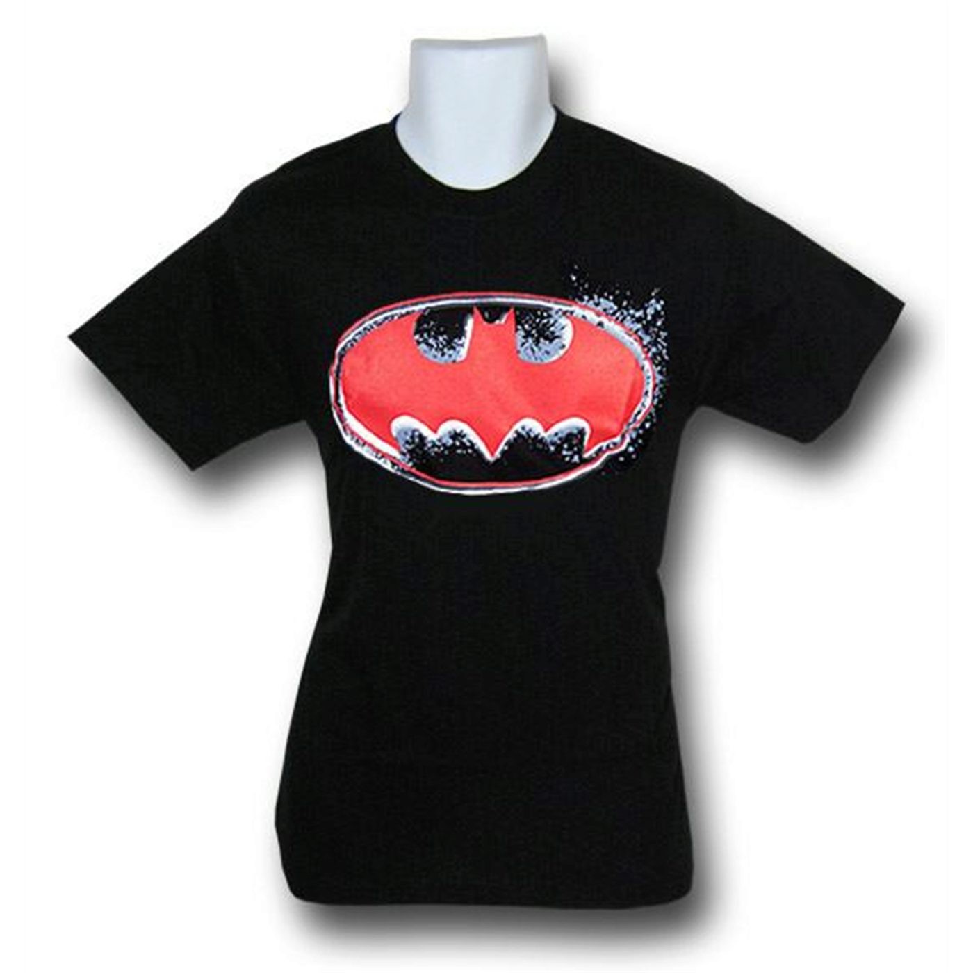 Batman Spray Painted Red Symbol Splatter T-Shirt, Black
