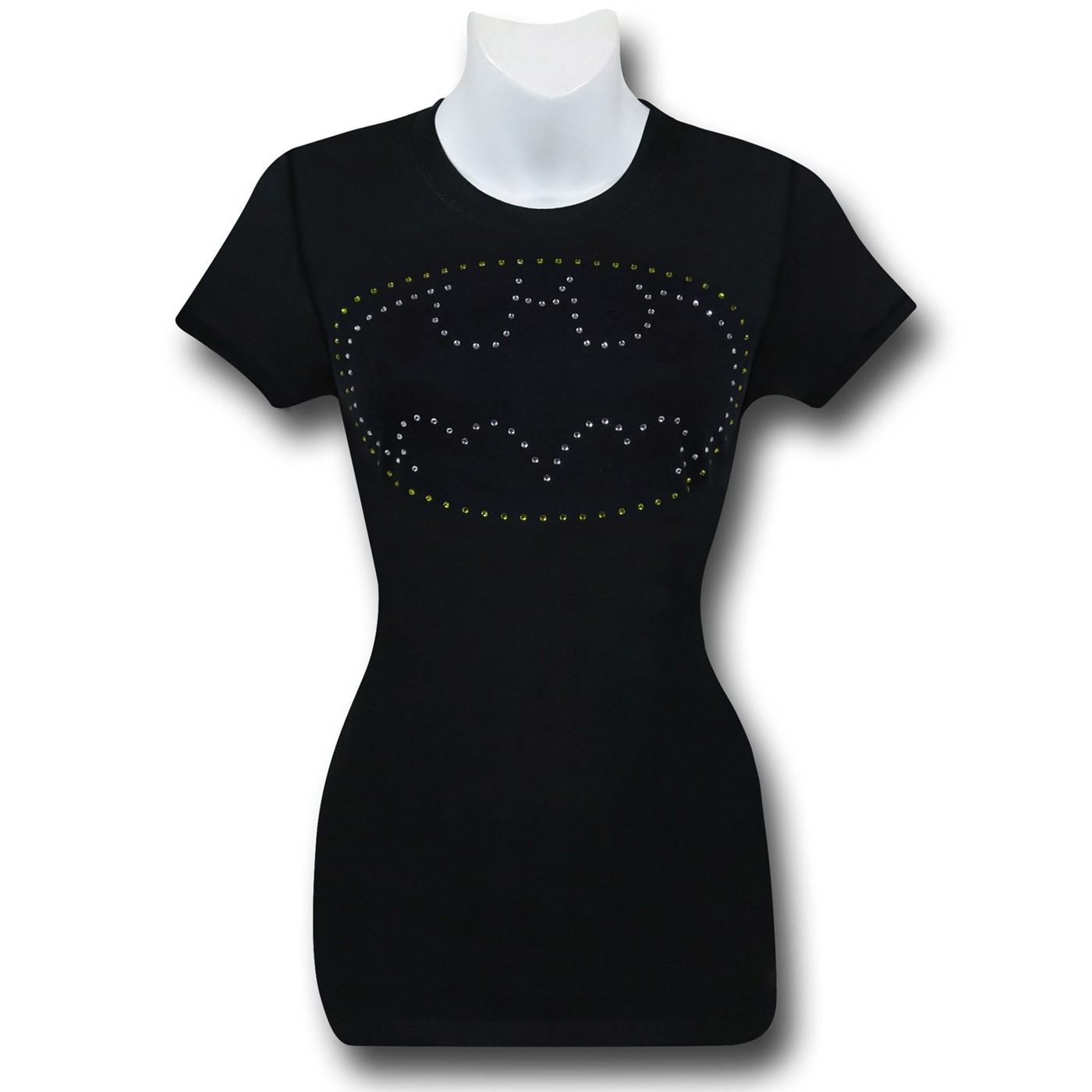 Batman Rhinestone Symbol Women's T-Shirt, Black