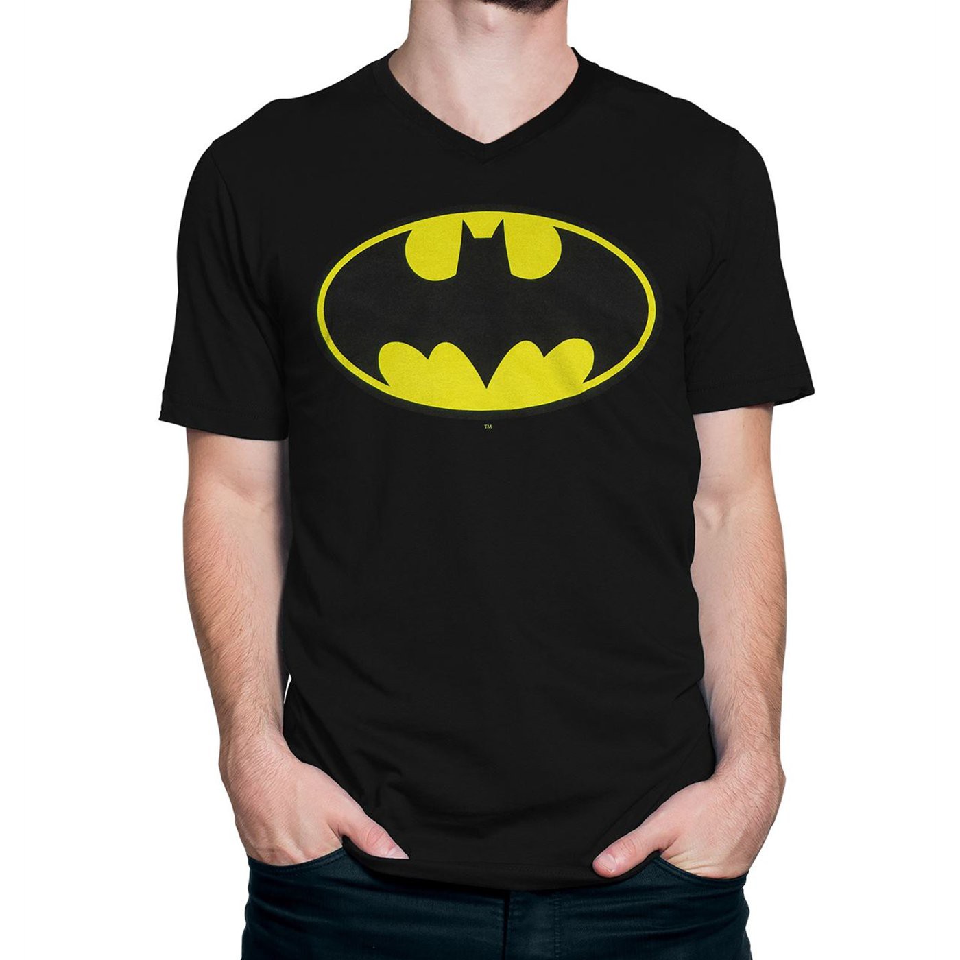 Batman Traditional Symbol Men's V-Neck T-Shirt, Black