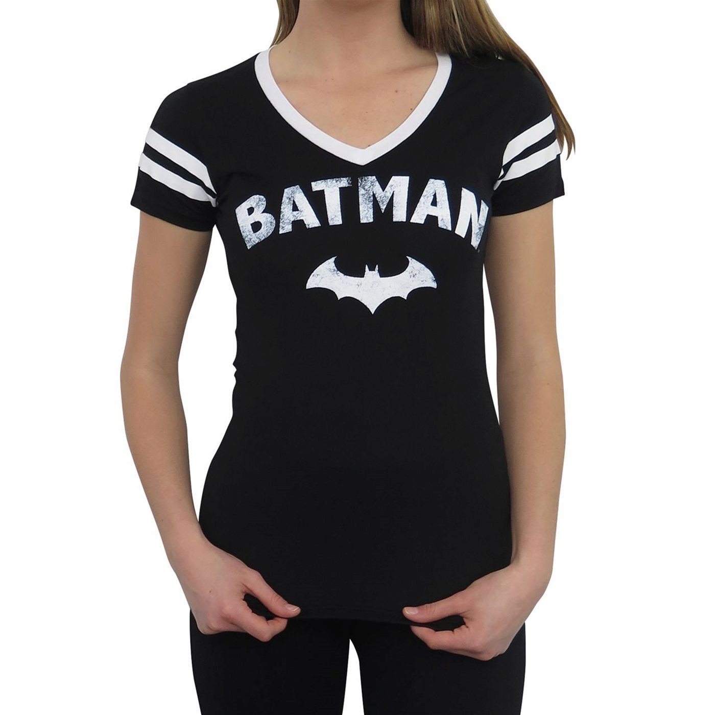 Batman Symbol Women's Varsity V-Neck T-Shirt, Black