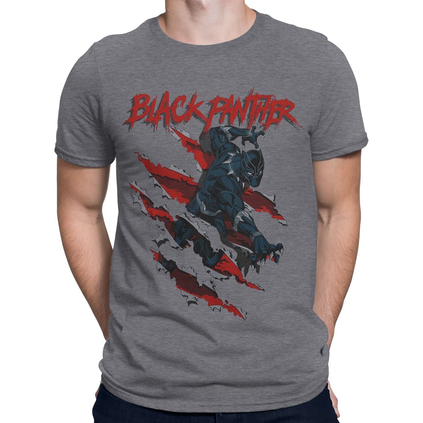 Black Panther Clawing Through Men's T-Shirt, Grey