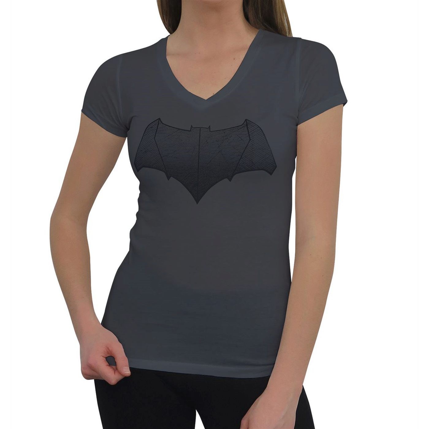 Batman Vs Superman Batman Symbol Women's V-Neck T-Shirt, Grey