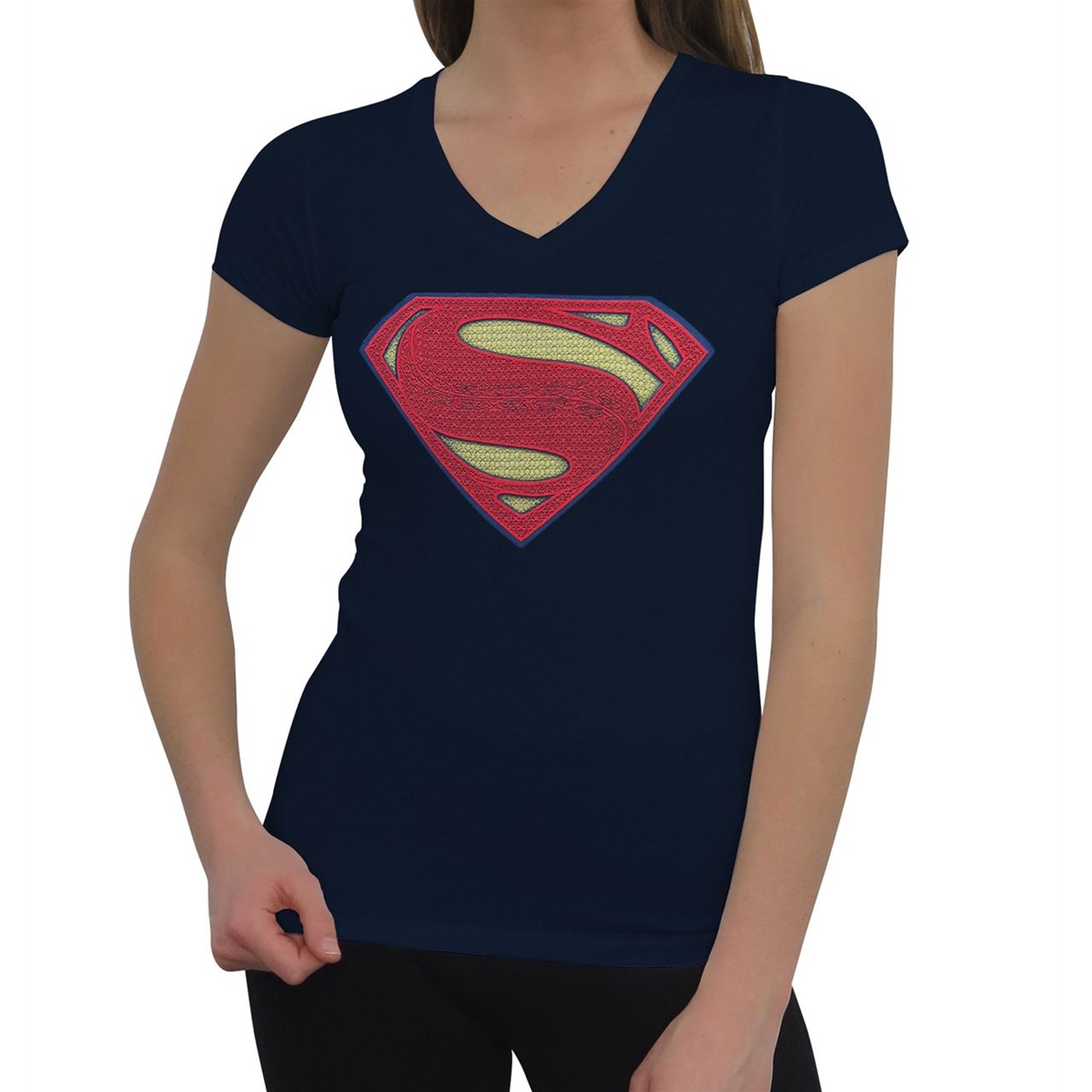 BVS Women's Superman Symbol V-Neck T-Shirt, Blue
