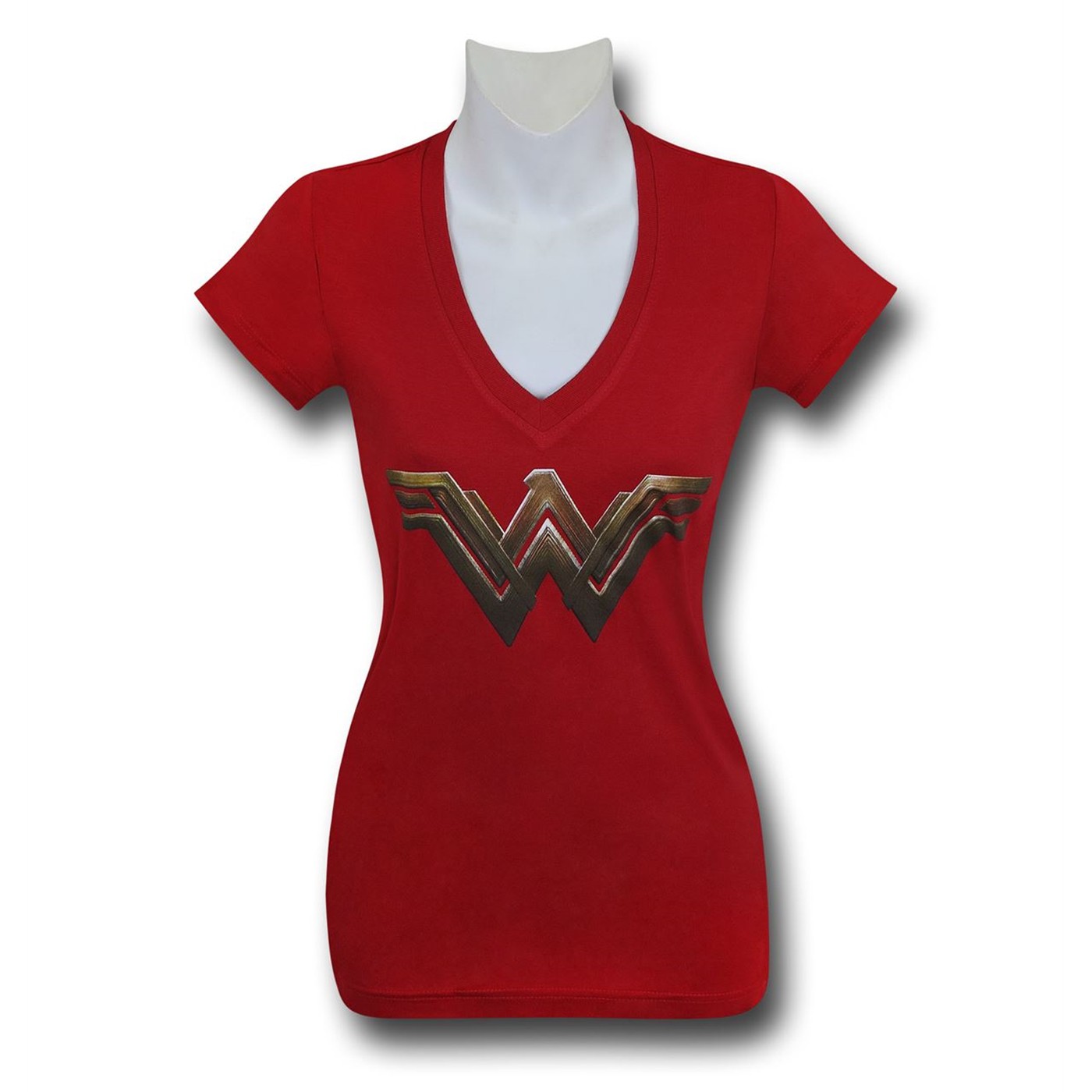 BVS Wonder Woman Symbol Women's V-Neck T-Shirt, Red