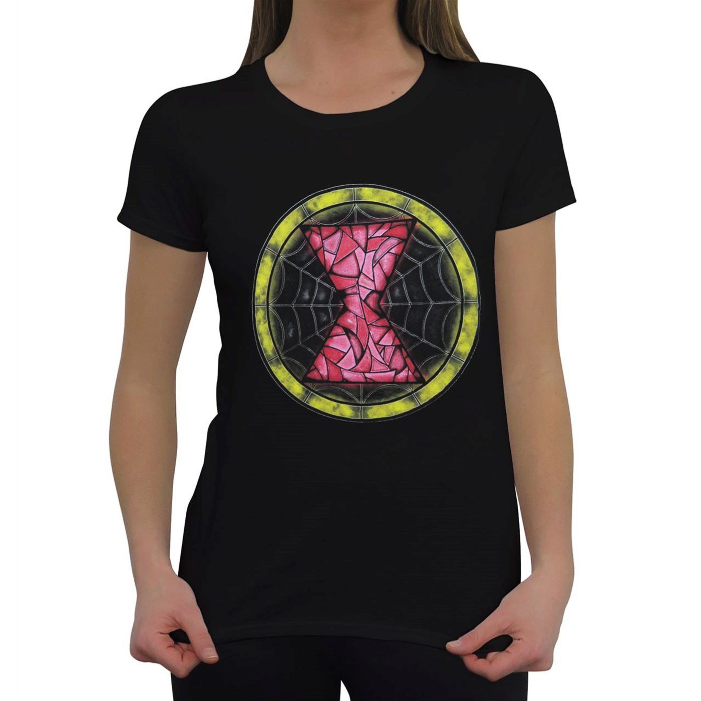 Black Widow Stained Glass Symbol Women's T-Shirt, Black